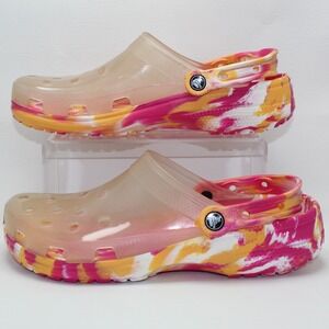 Crocs Translucent Marbled Clog Pink Orange White Mens 10 Womens 12 207407 NWOT